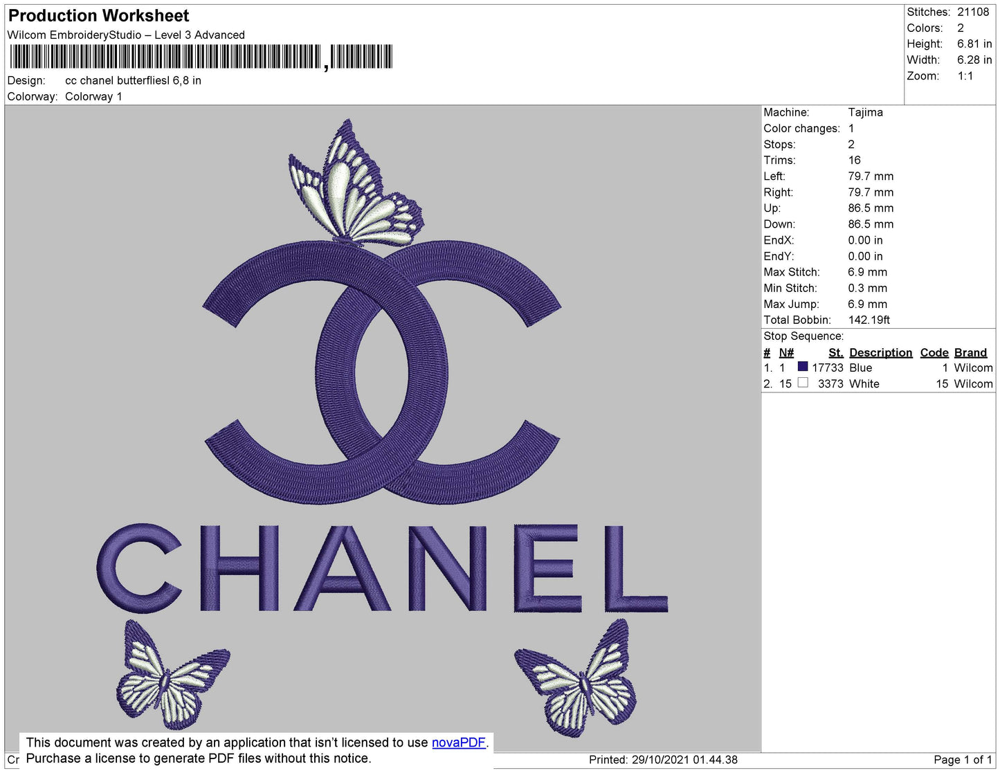 CC Chanel Butterflies Embroidery File 4 size