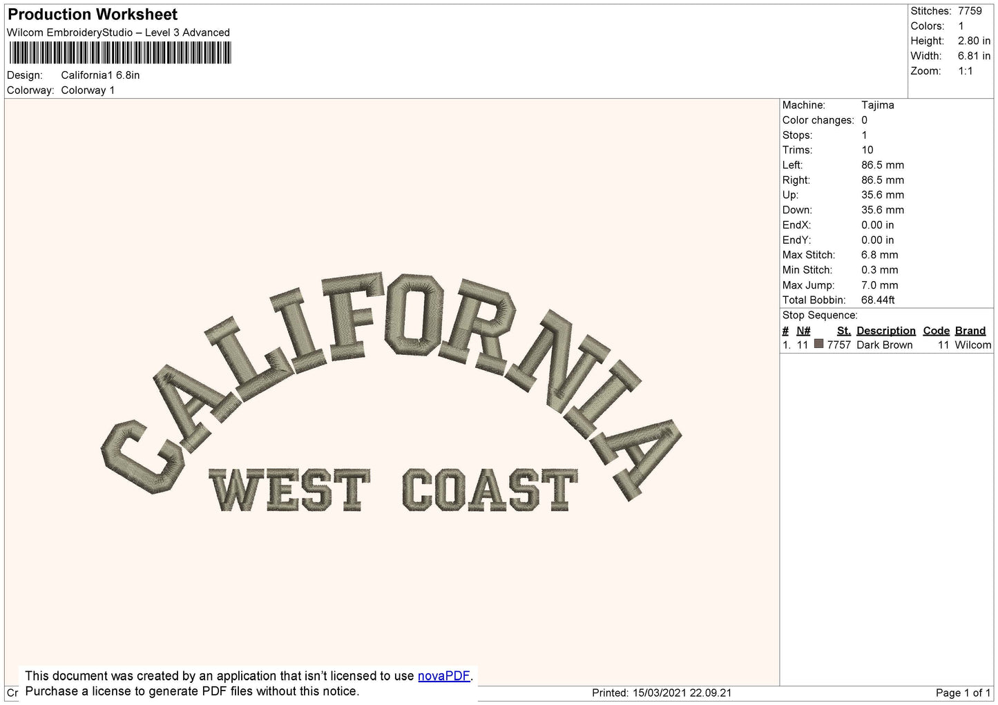 California West Coast Embroidery design File 4 size