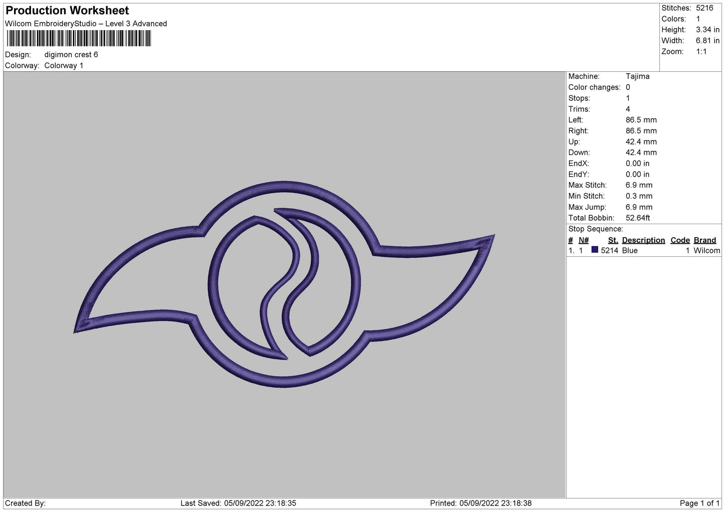 Digimon Crest Embroidery File 5 sizes
