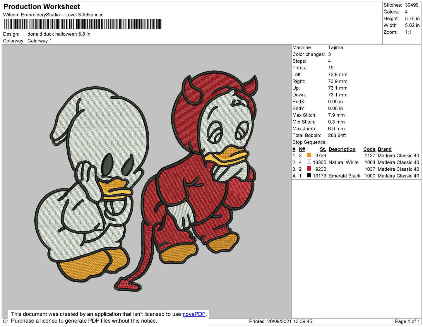 Donald Duck Halloween Embroidery File 4 size