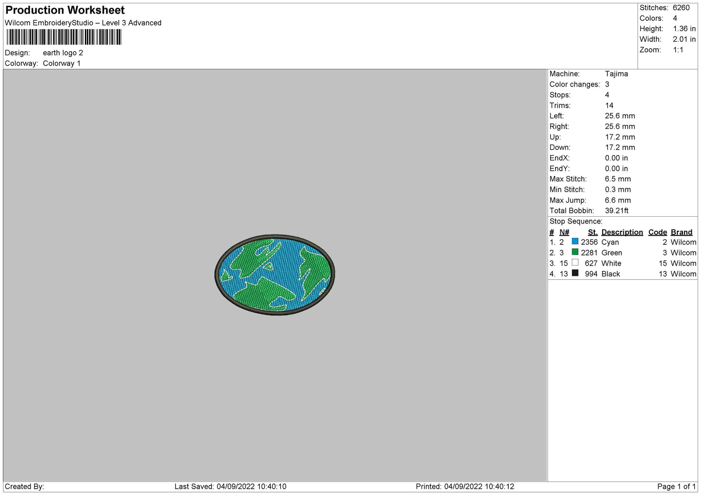 Earth Logo Embroidery File 5 sizes