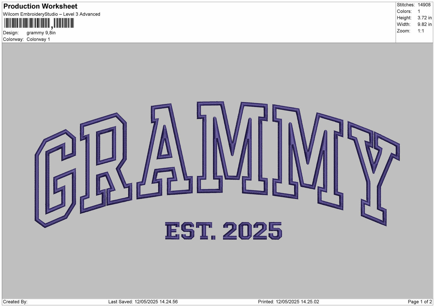 GRAMMY Embroidery File 6 Size