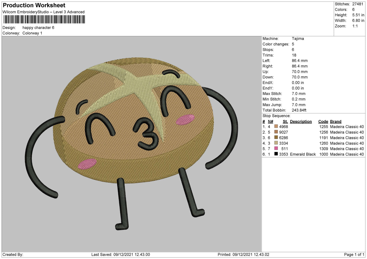 Happy Character Embroidery File 4 size