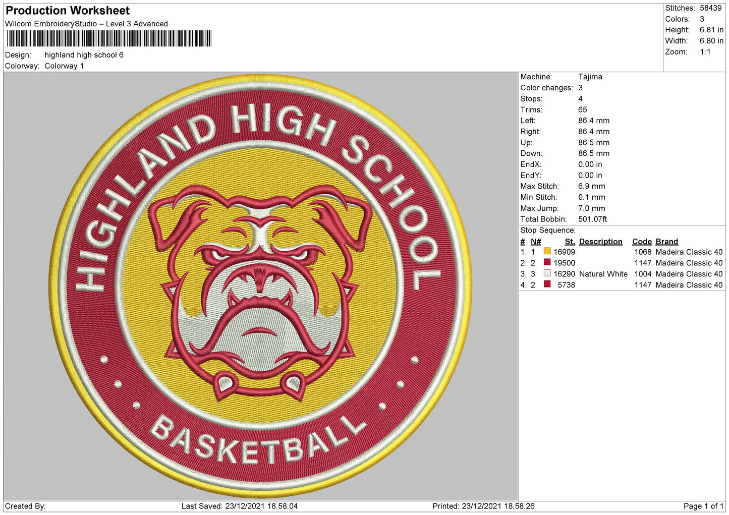 Highland High School Embroidery File 5 size