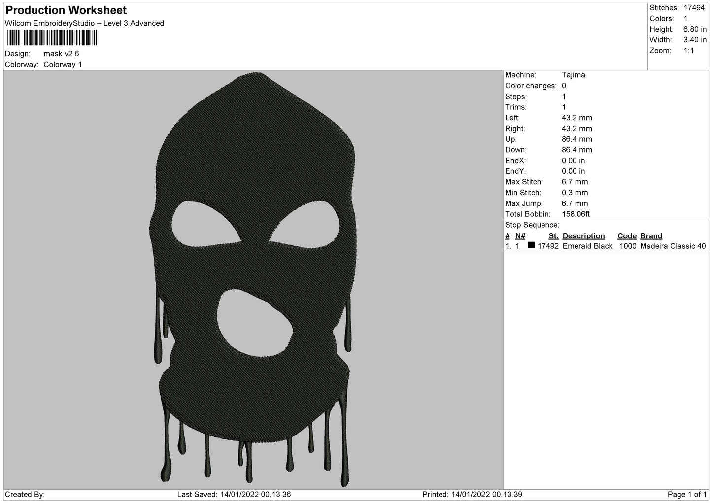 Mask V2 Embroidery File 5 size
