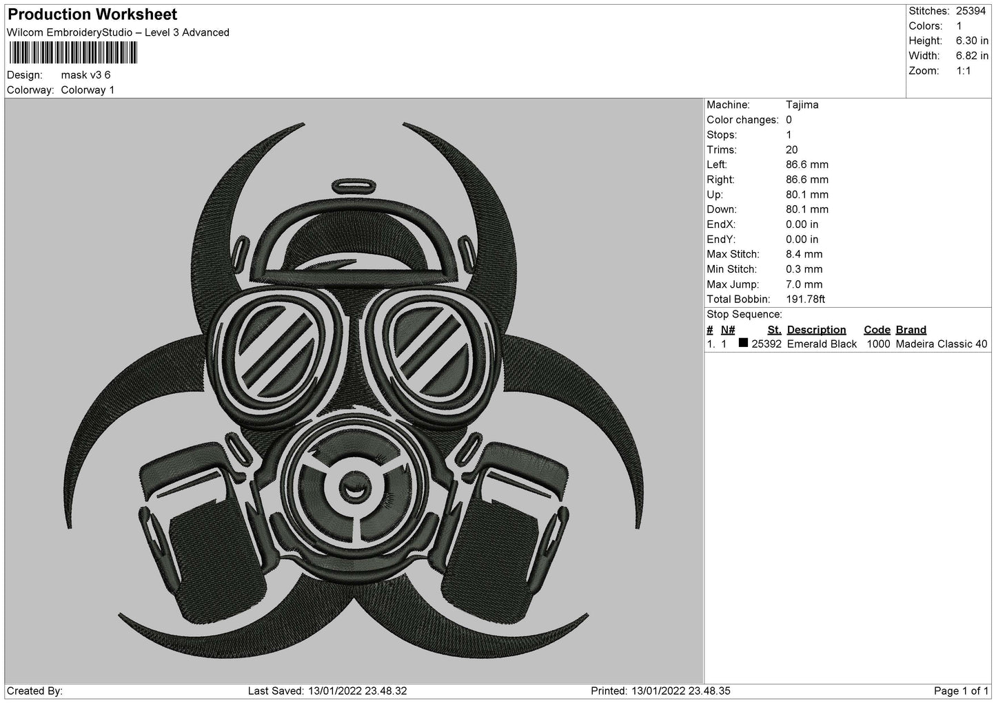 Mask V3 Embroidery File 5 size