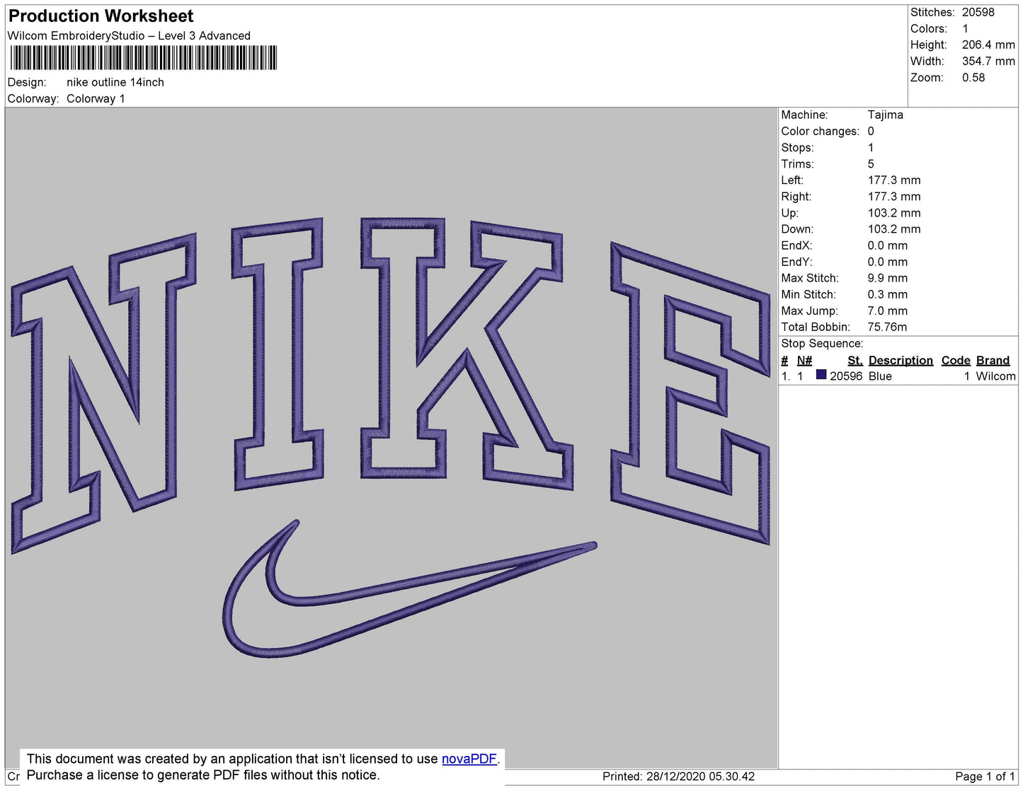 Nike Outline Swoosh Embroidery File 10 size