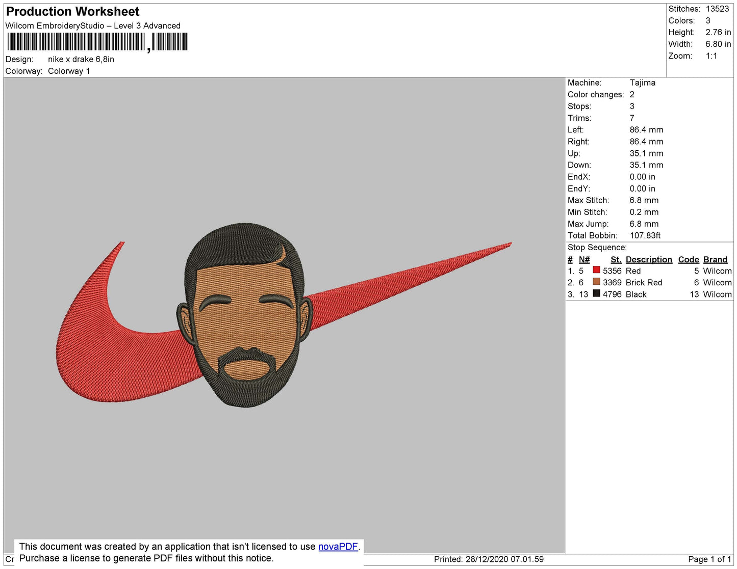 Nike X Drake V01 Embroidery File 5 size