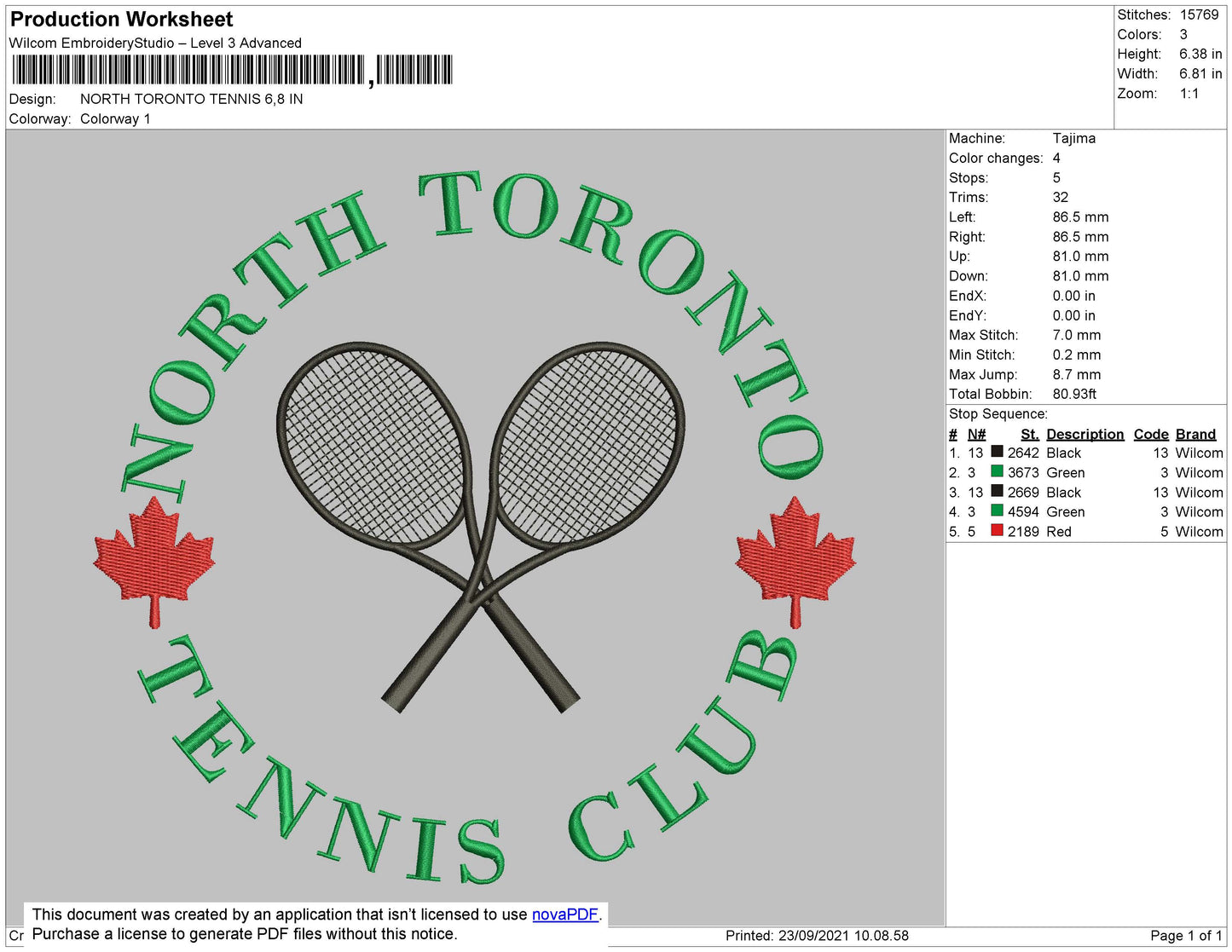 North Toronto Tennis Embroidery File 4 size