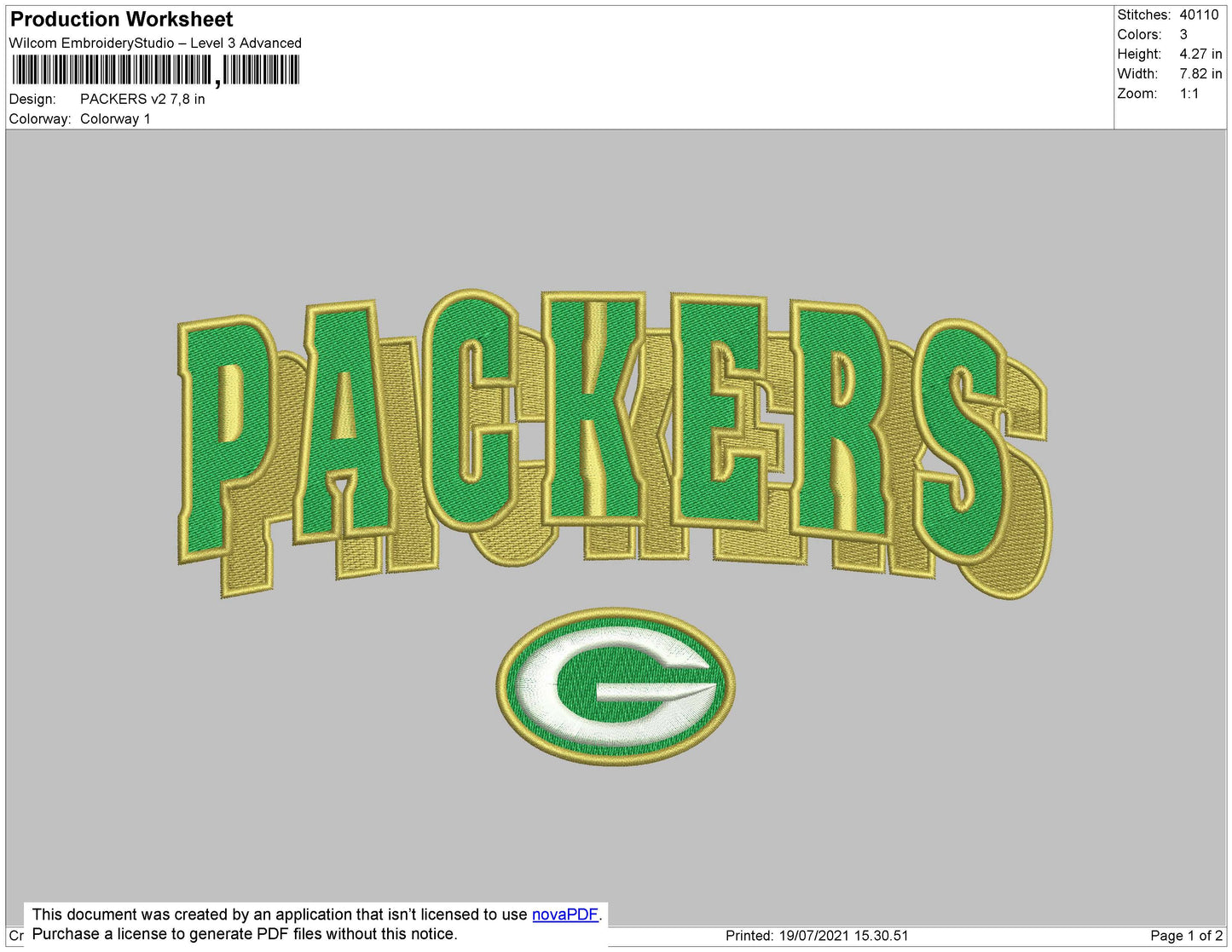 Packers V2 Embroidery File 4 size