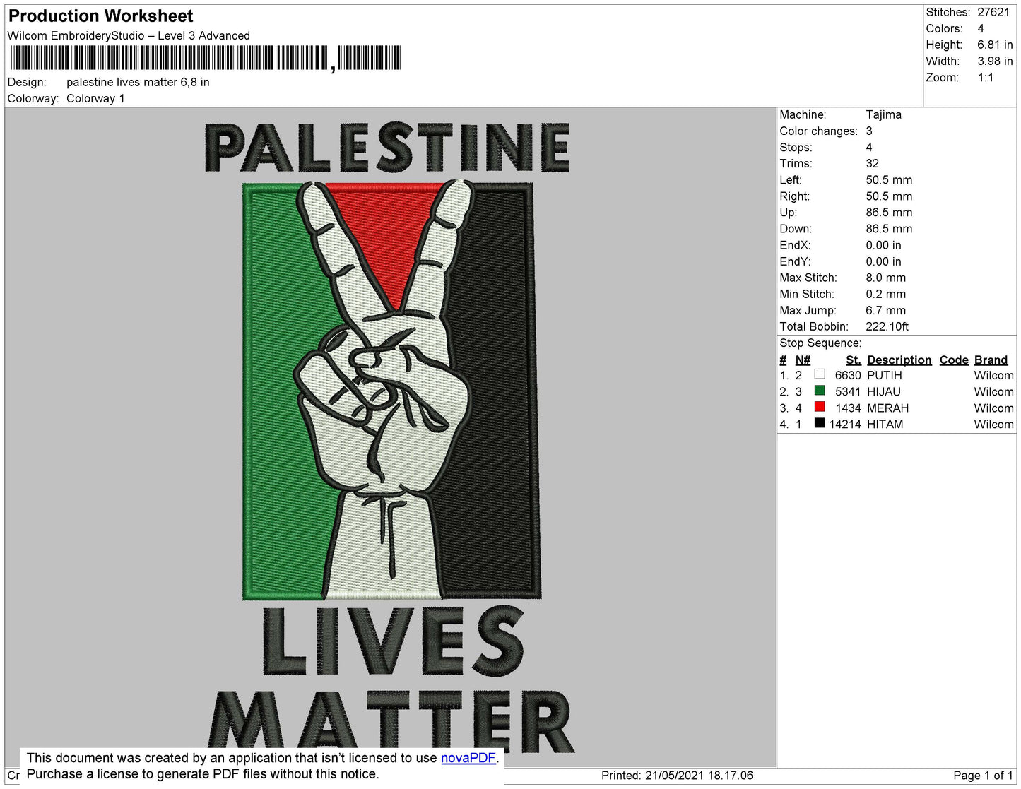 Palestine Lives Matter Embroidery File 4 size