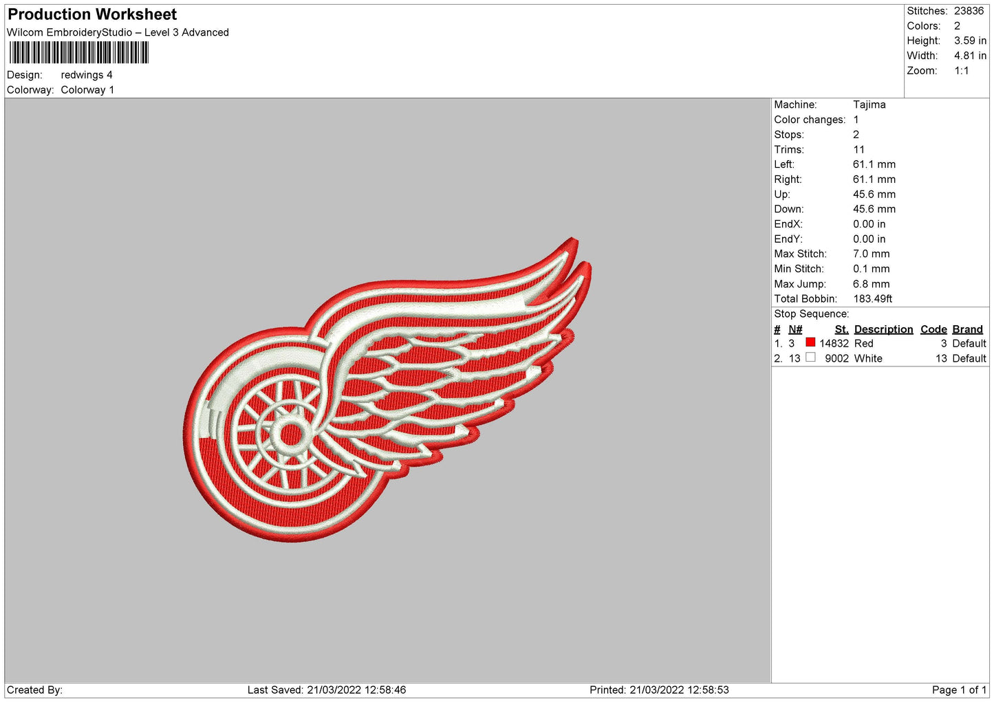 Red Wings Embroidery File 4 size