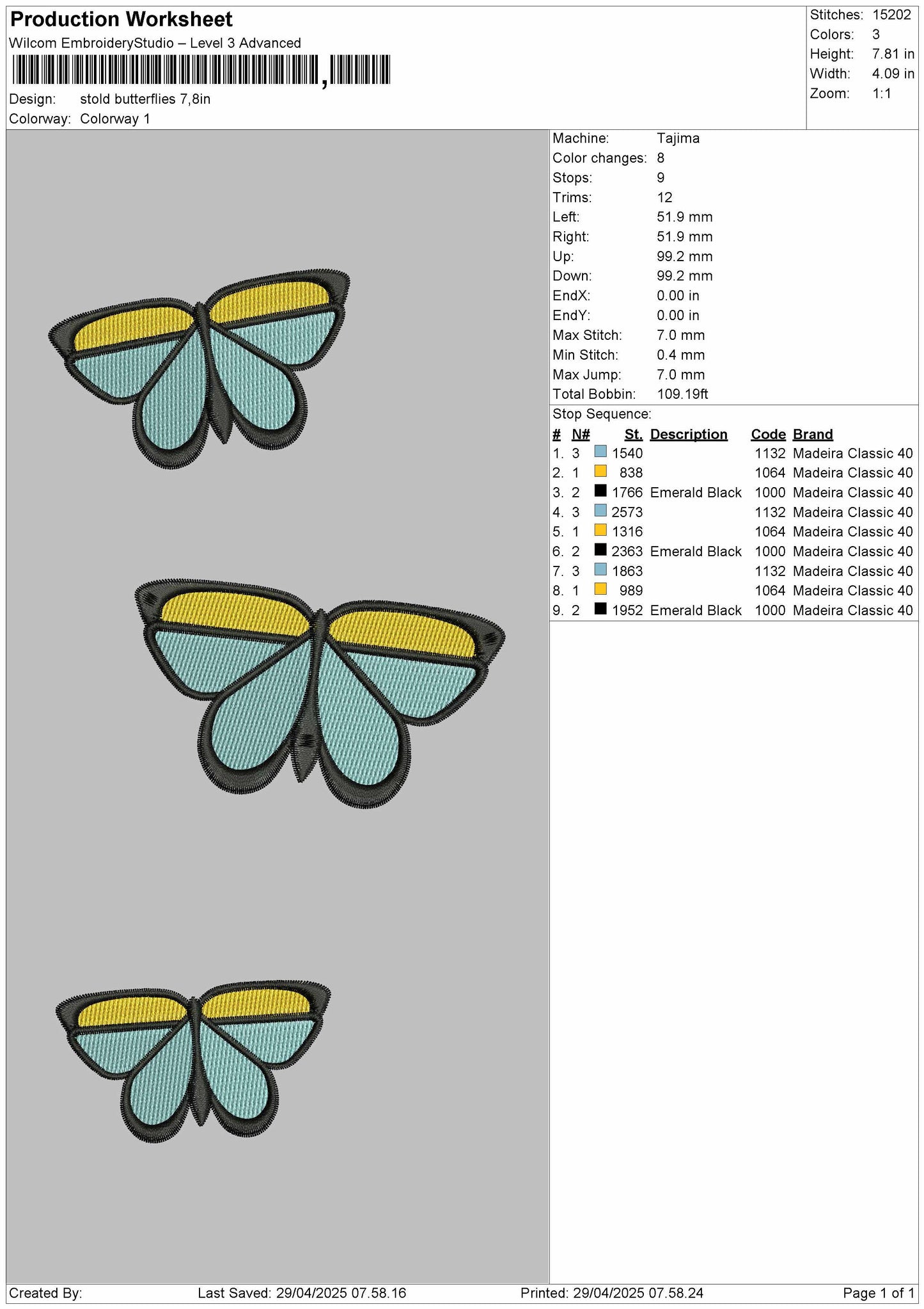 Stold Butterflies Embroidery File