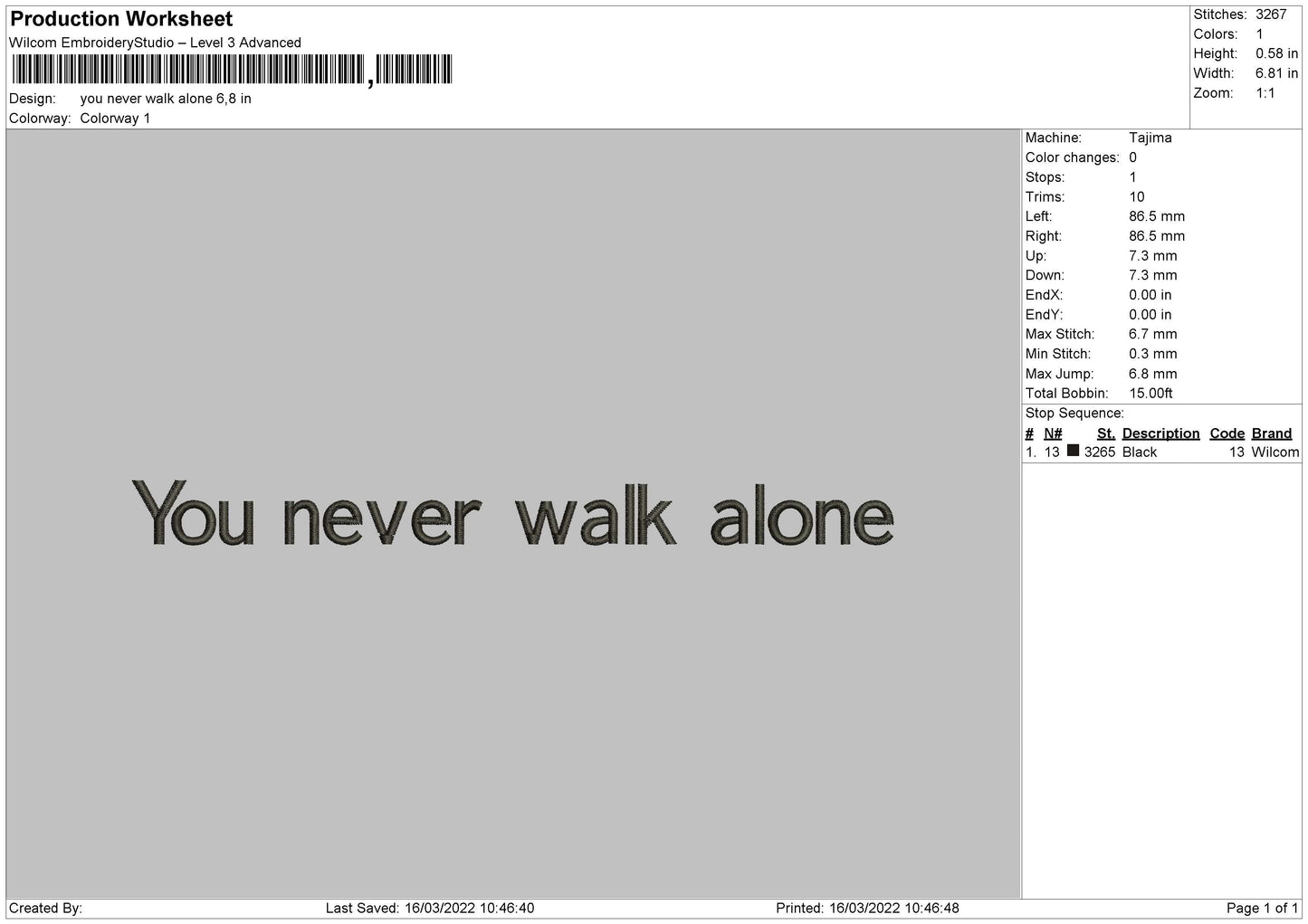 You Never Walk alone Embroidery Design File 4 size