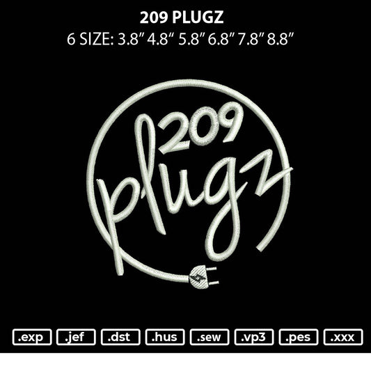 209 Plugz Embroidery File 6 sizes