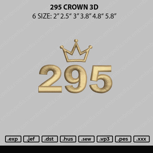295 Crown 3D Embroidery File 6 sizes