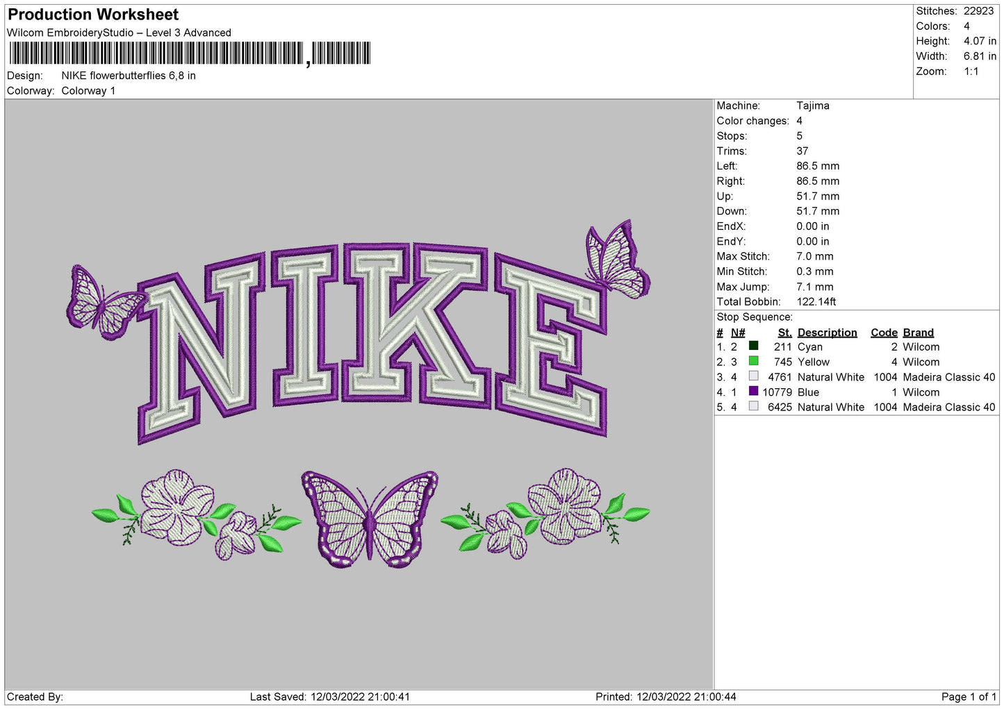 Nike Flower Butterflies Embroidery File 4 size