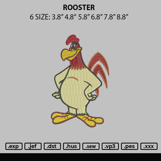 Rooster Embroidery File 6 sizes