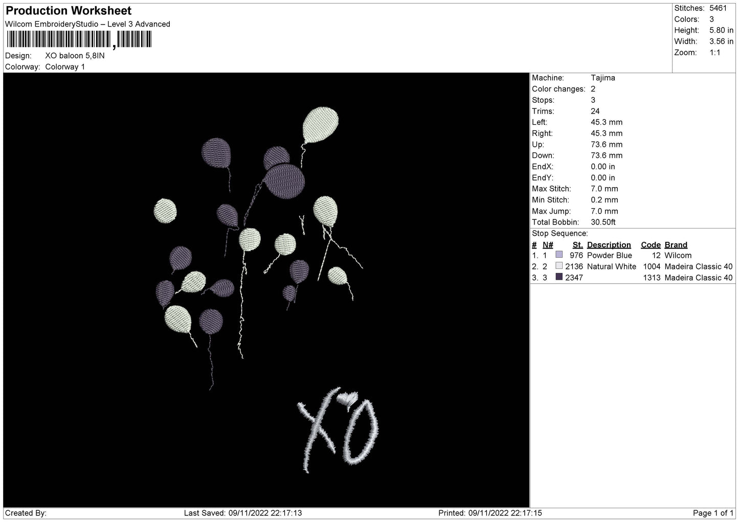 XO balloon Embroidery File 6 sizes