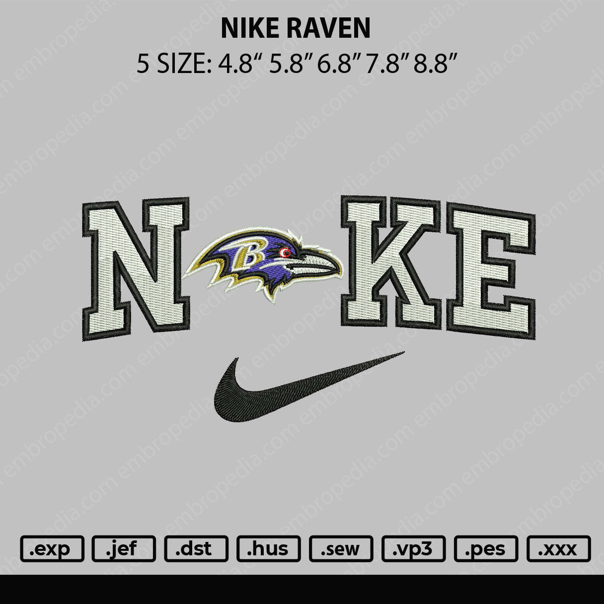 Nike Raven Embroidery File 5 sizes
