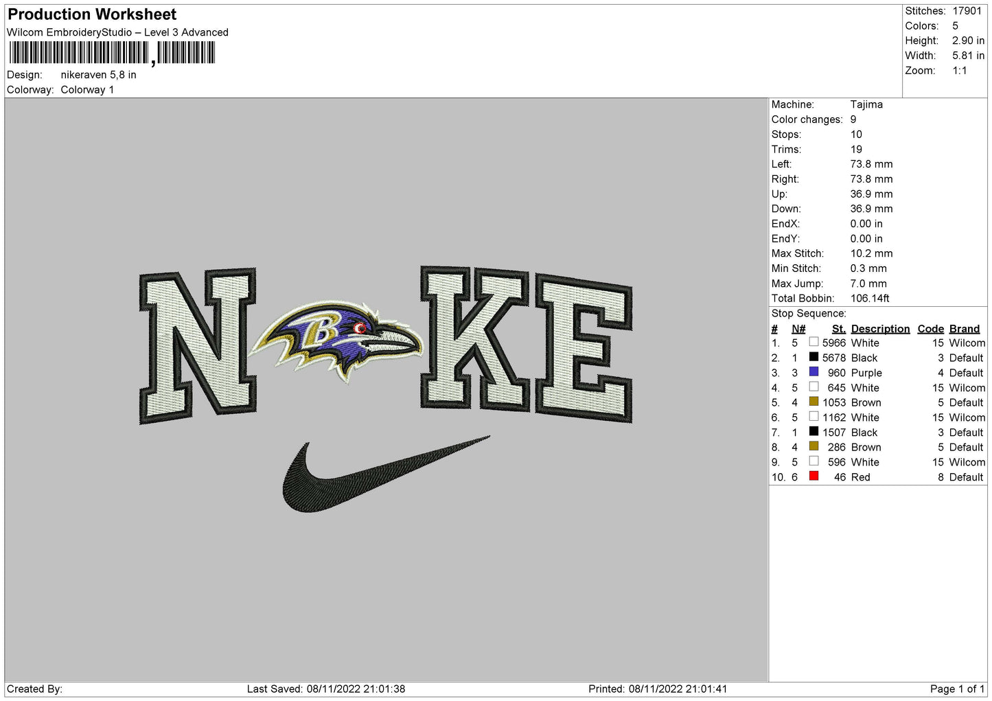 Nike Raven Embroidery File 5 sizes