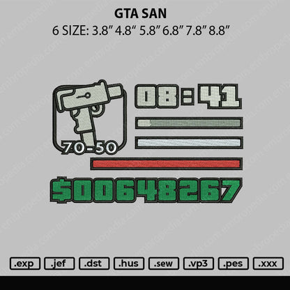 Gta San Embroidery File 6 sizes