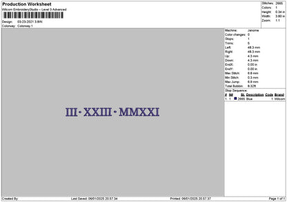 Roman Numerals 0323 Embroidery File 6 sizes