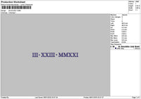 Roman Numerals 0323 Embroidery File 6 sizes
