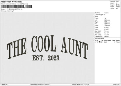 Cool Aunt Embroidery File 6 sizes