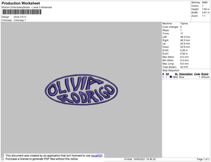 Olivia Text Embroidery File 4 size
