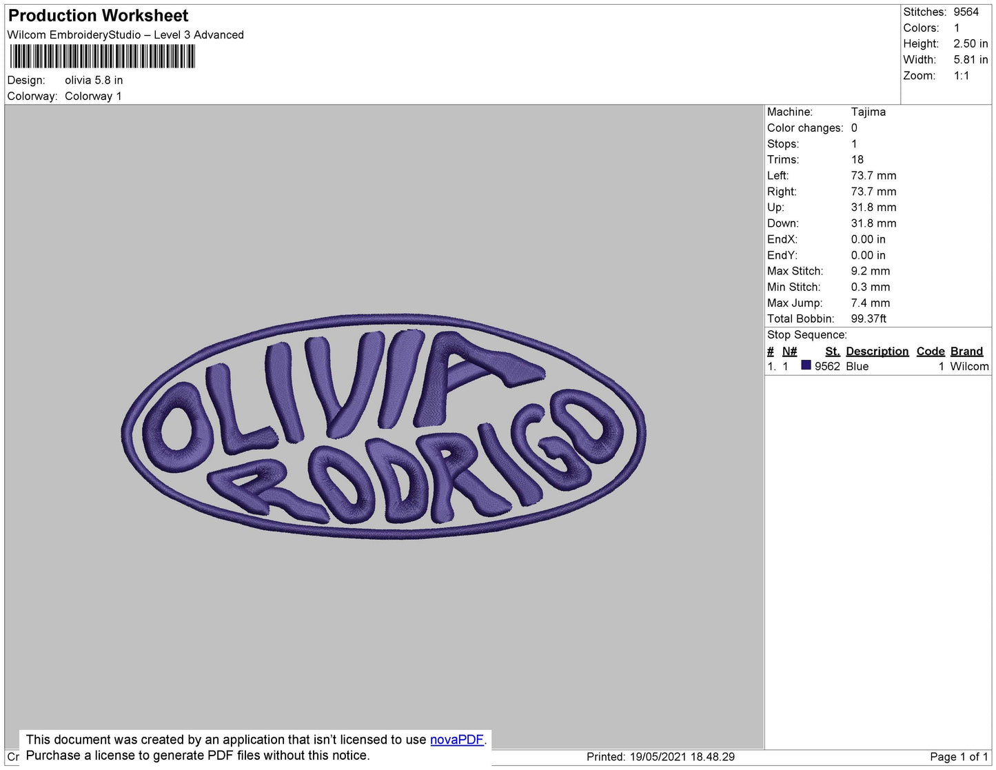 Olivia Text Embroidery File 4 size