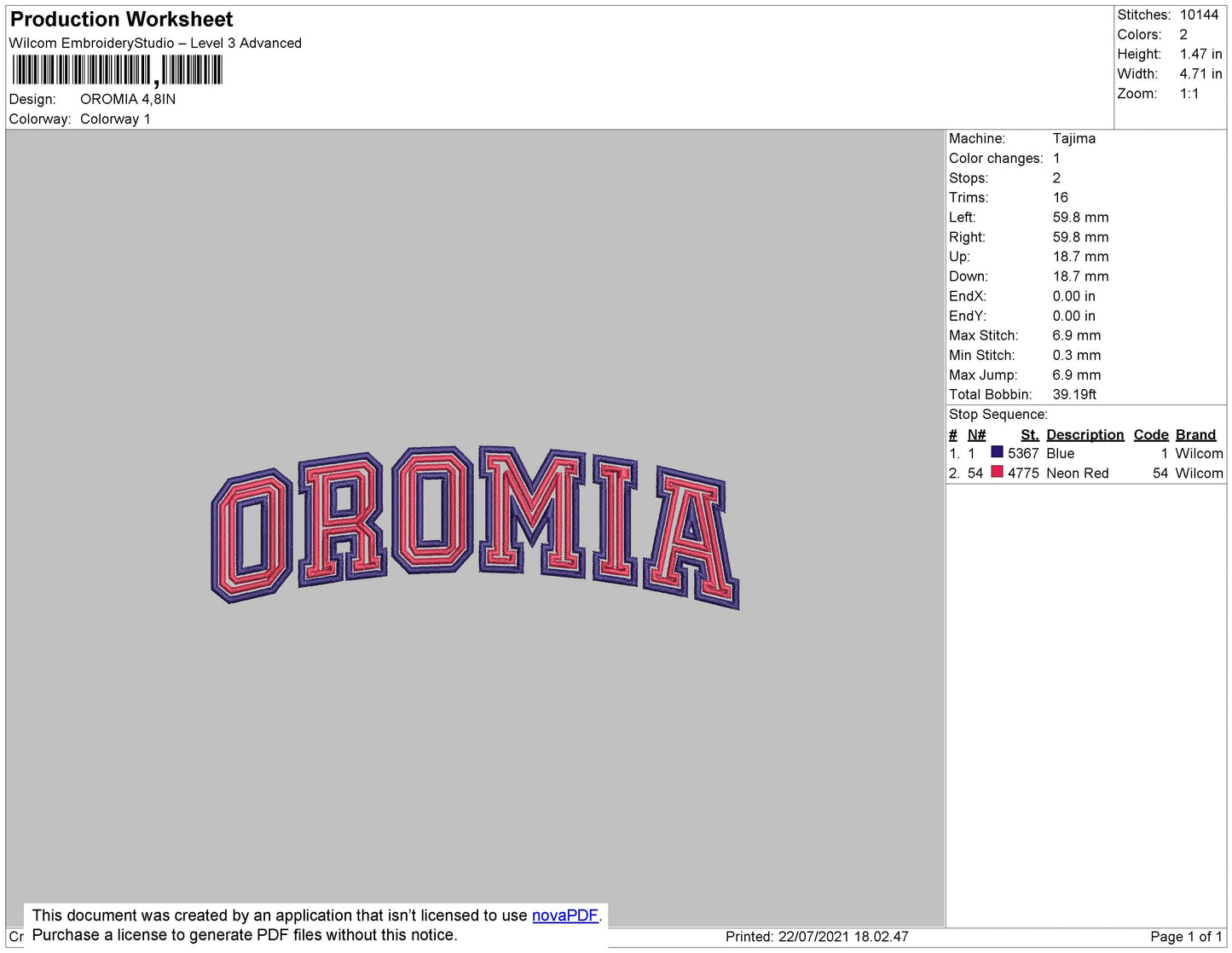 Oromia Text Embroidery File 4 size