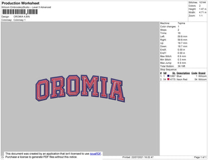 Oromia Text Embroidery File 4 size
