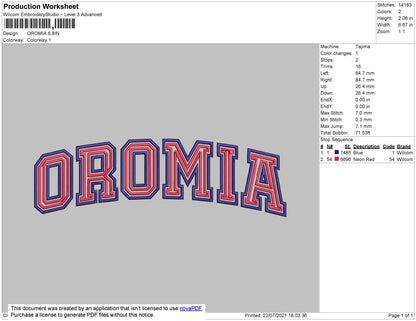 Oromia Text Embroidery File 4 size