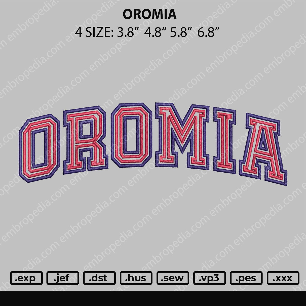 Oromia Text Embroidery File 4 size