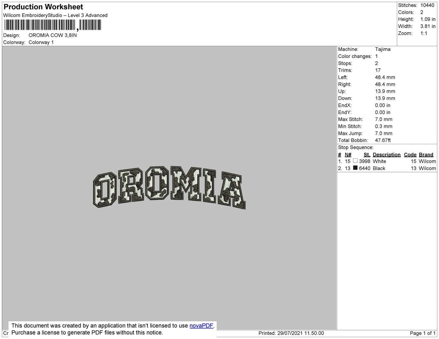 Oromia Cow Text Embroidery File 4 size