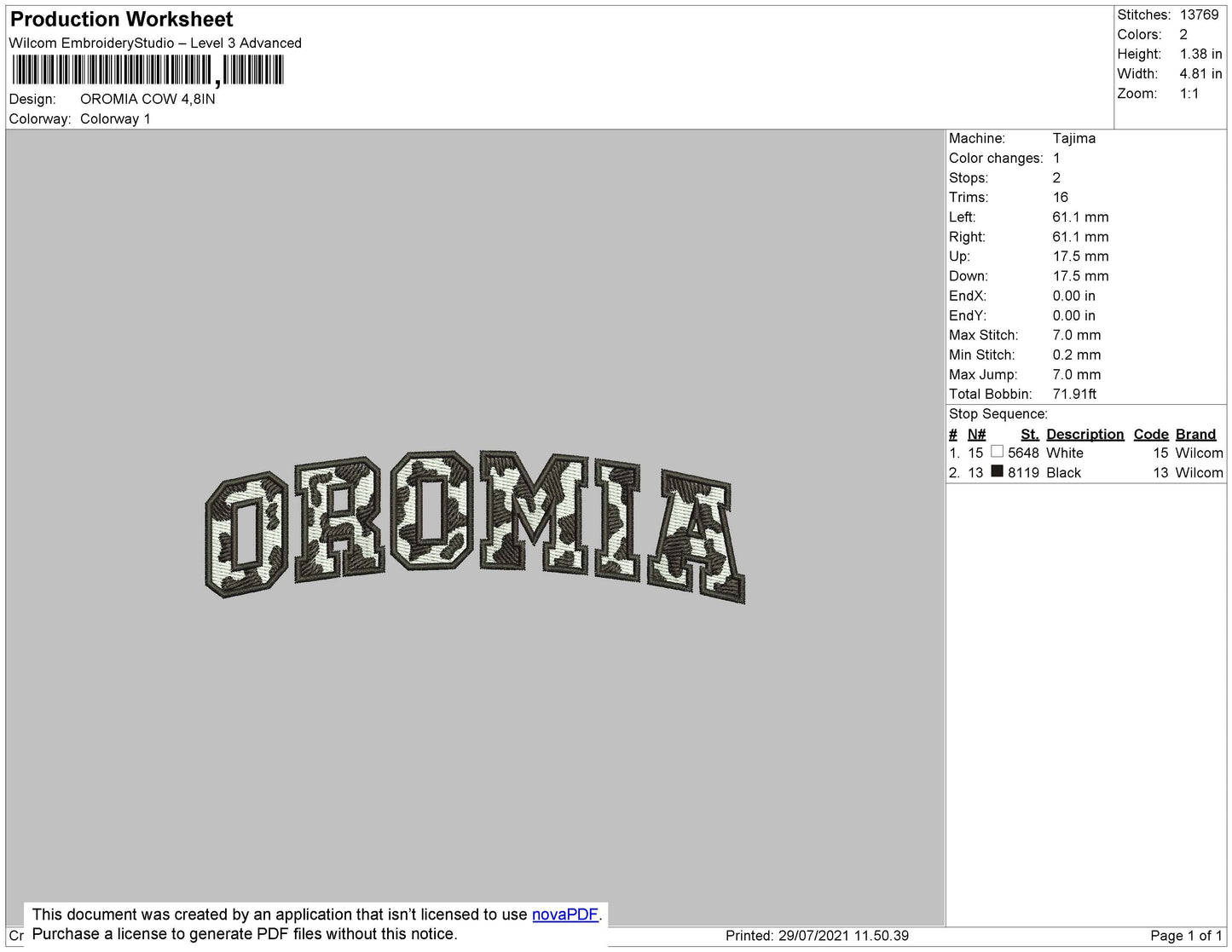 Oromia Cow Text Embroidery File 4 size