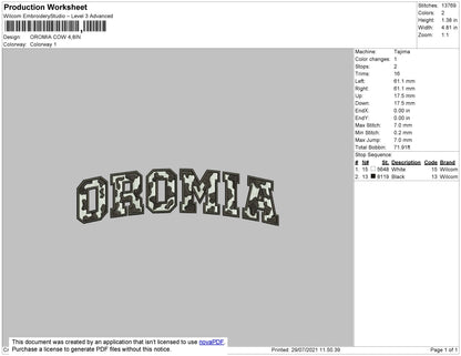 Oromia Cow Text Embroidery File 4 size