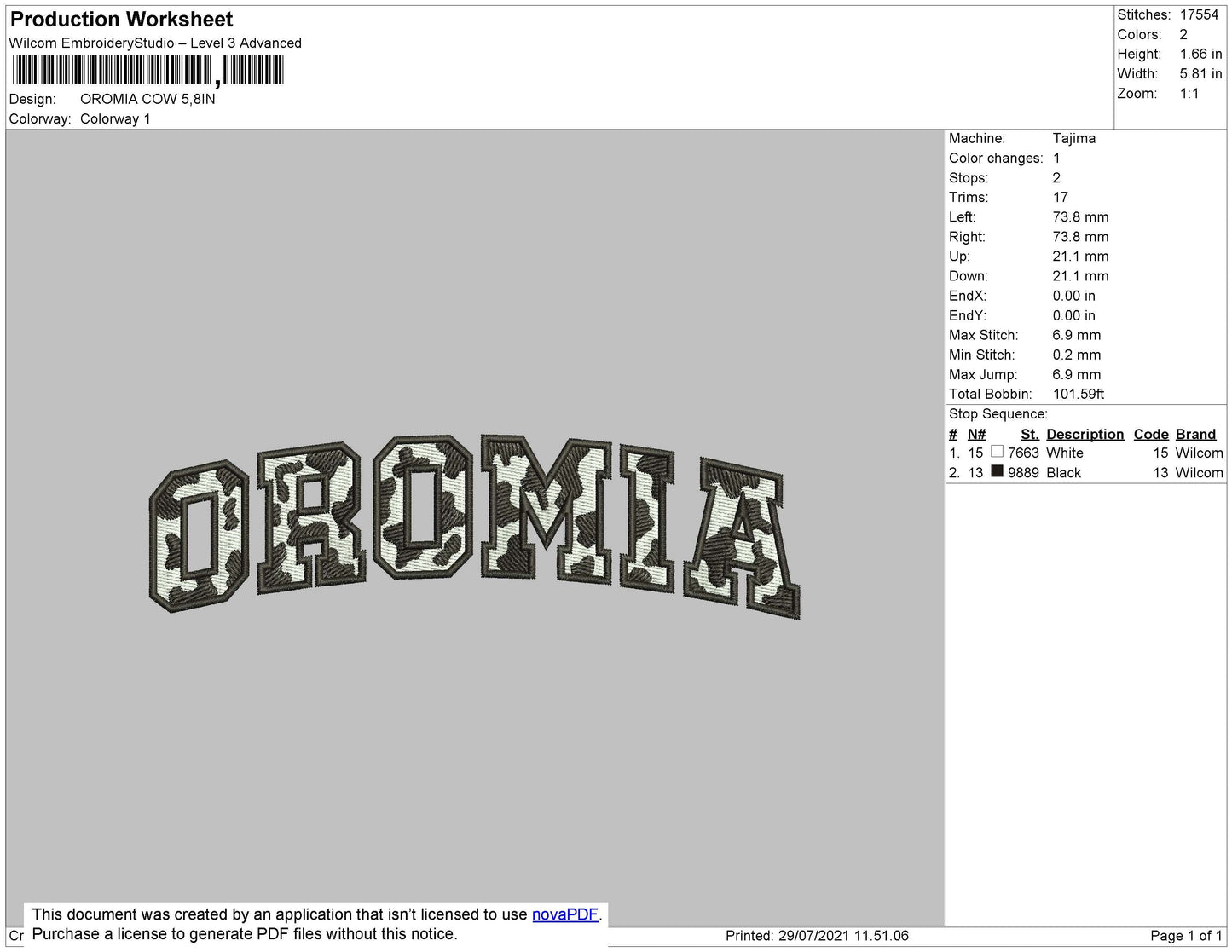 Oromia Cow Text Embroidery File 4 size