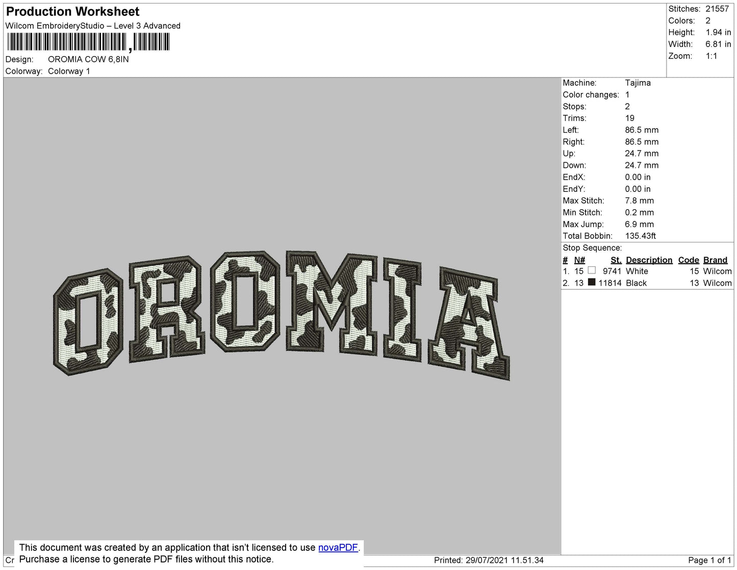 Oromia Cow Text Embroidery File 4 size