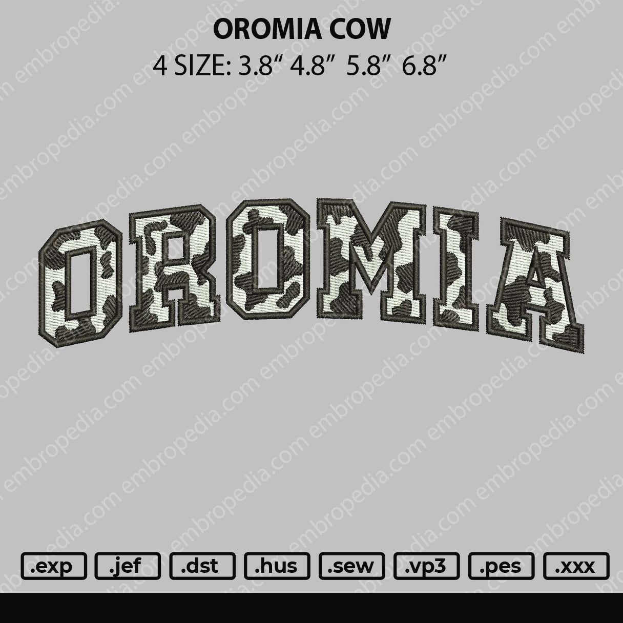 Oromia Cow Text Embroidery File 4 size