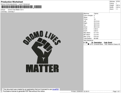 Oromo Lives Matter Embroidery File 4 size