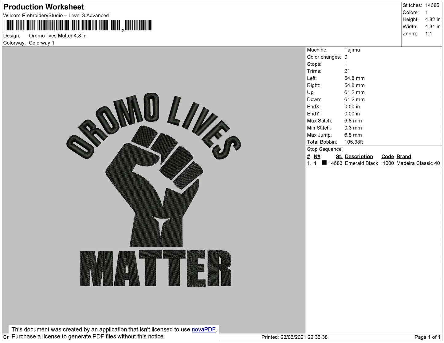 Oromo Lives Matter Embroidery File 4 size