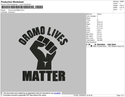 Oromo Lives Matter Embroidery File 4 size