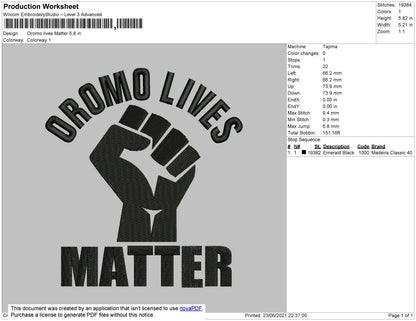 Oromo Lives Matter Embroidery File 4 size