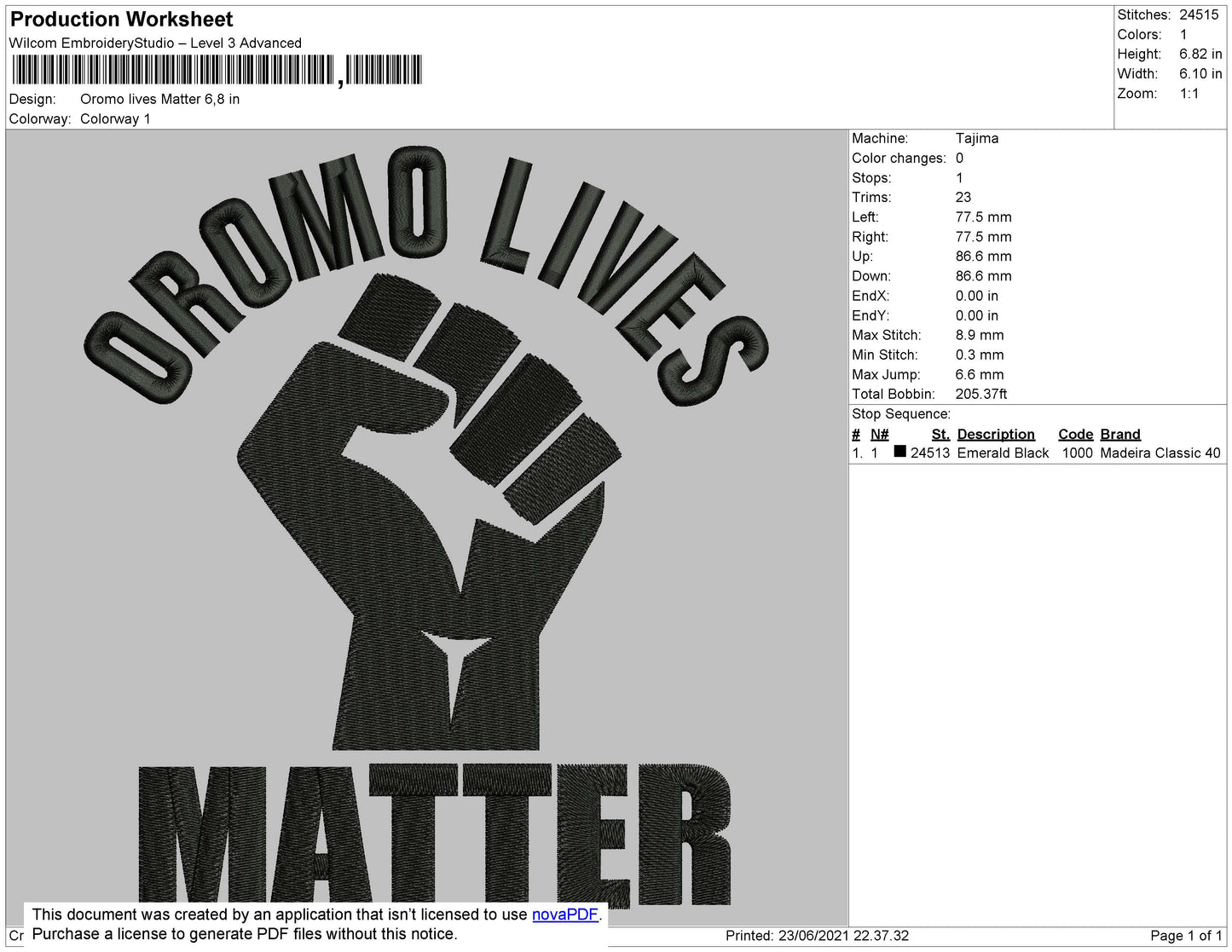 Oromo Lives Matter Embroidery File 4 size