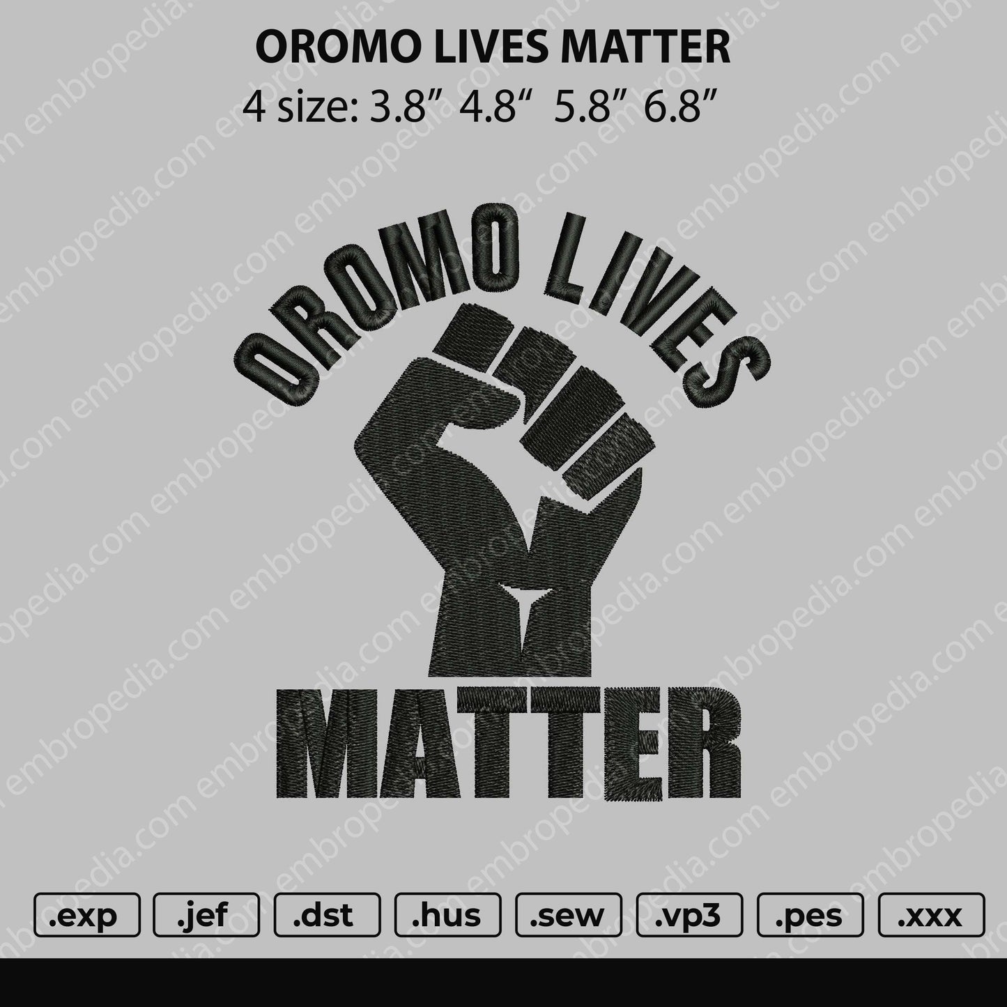 Oromo Lives Matter Embroidery File 4 size