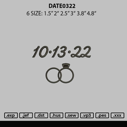 Date 0322 Embroidery File 6 sizes