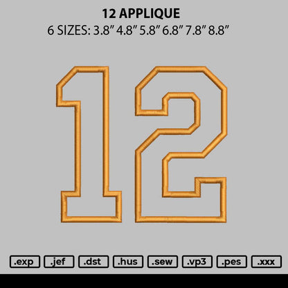 12 Applique Embroidery File 6 sizes