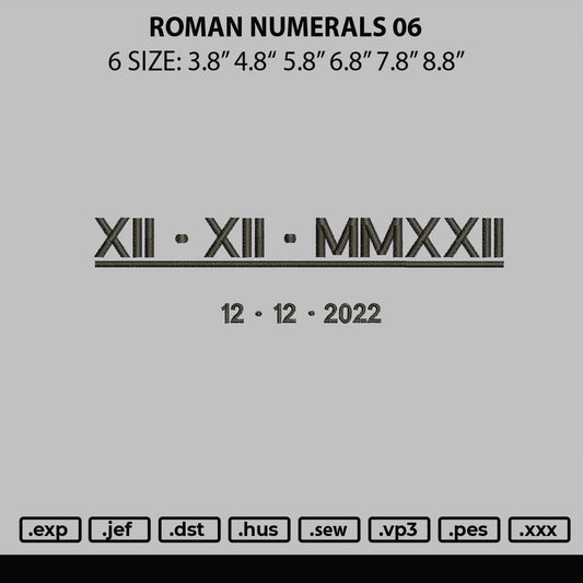 Roman Numerals 06 Embroidery File 6 sizes